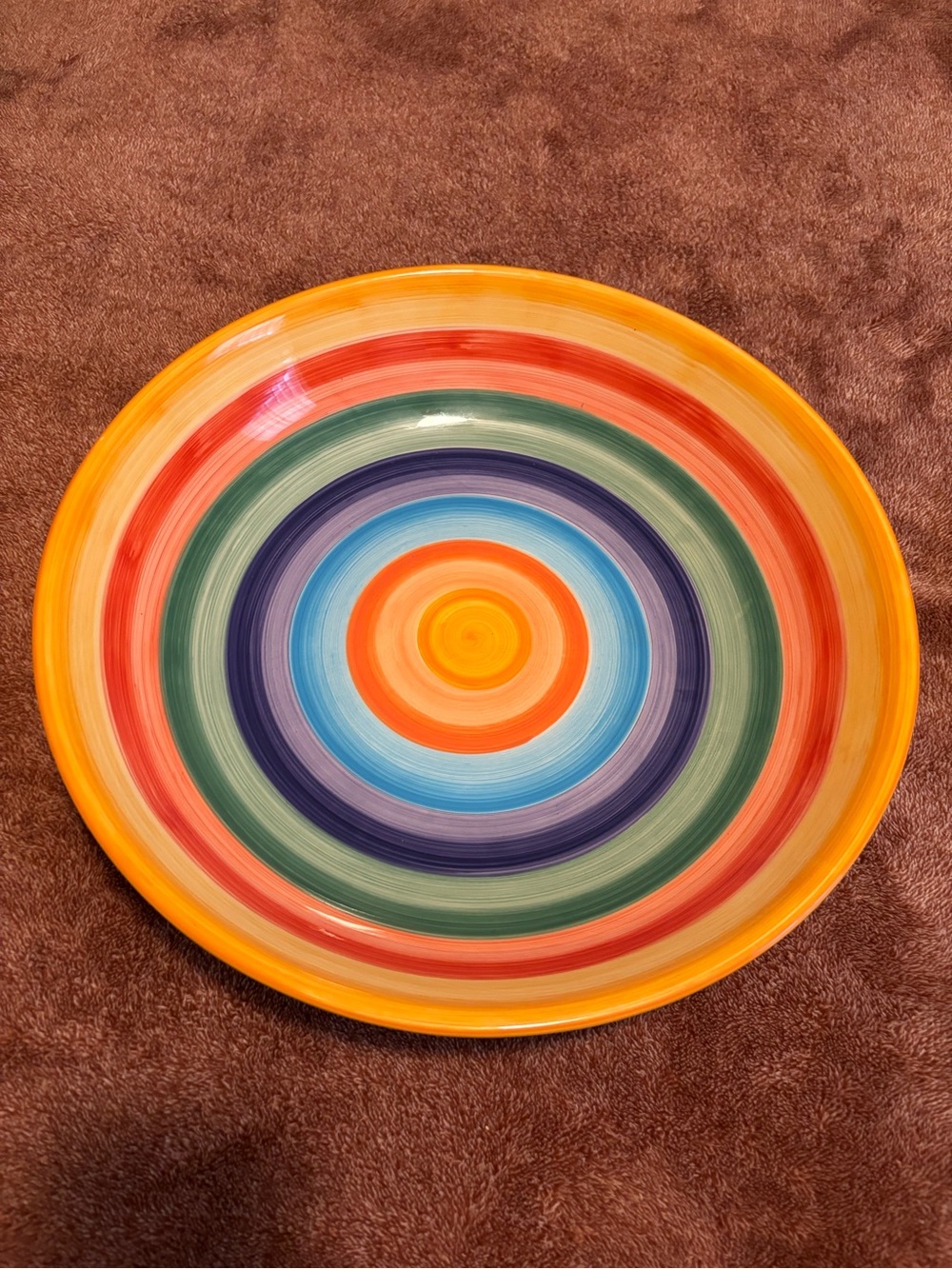 Multicolor Striped Ceramic Serving Bowl and Platter - Vibrant Rainbow Design